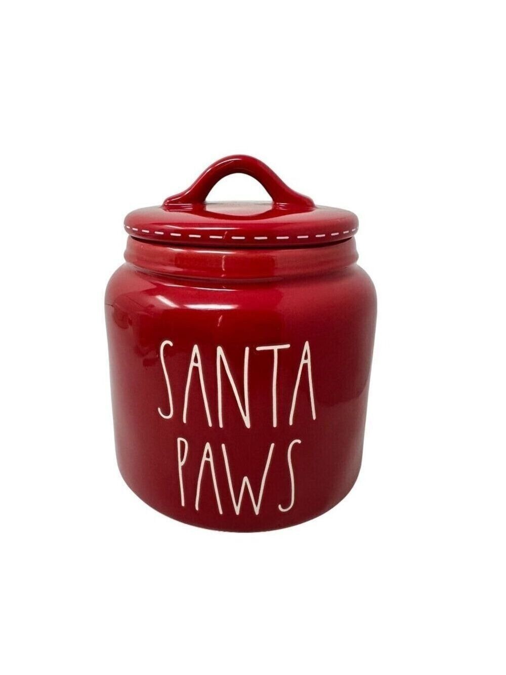 Rae Dunn Red Santa Paws Ceramic Treat Jar Canister Christmas Themed Pet Storage